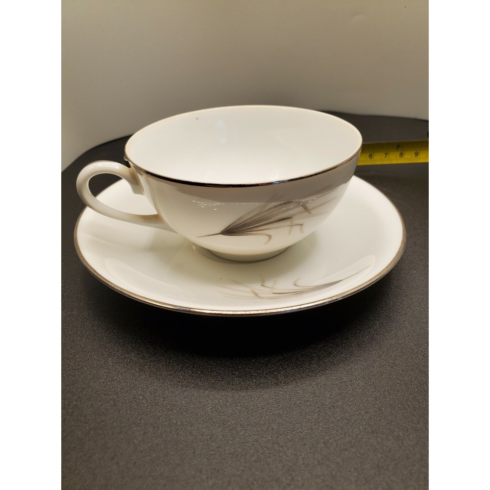 Coffee Tea Cup & Saucer Sango Palm Springs Platinum Trim White Palm Fronds China